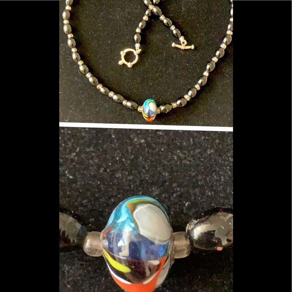 Blown Glass bead necklace toggle closure 20” guc